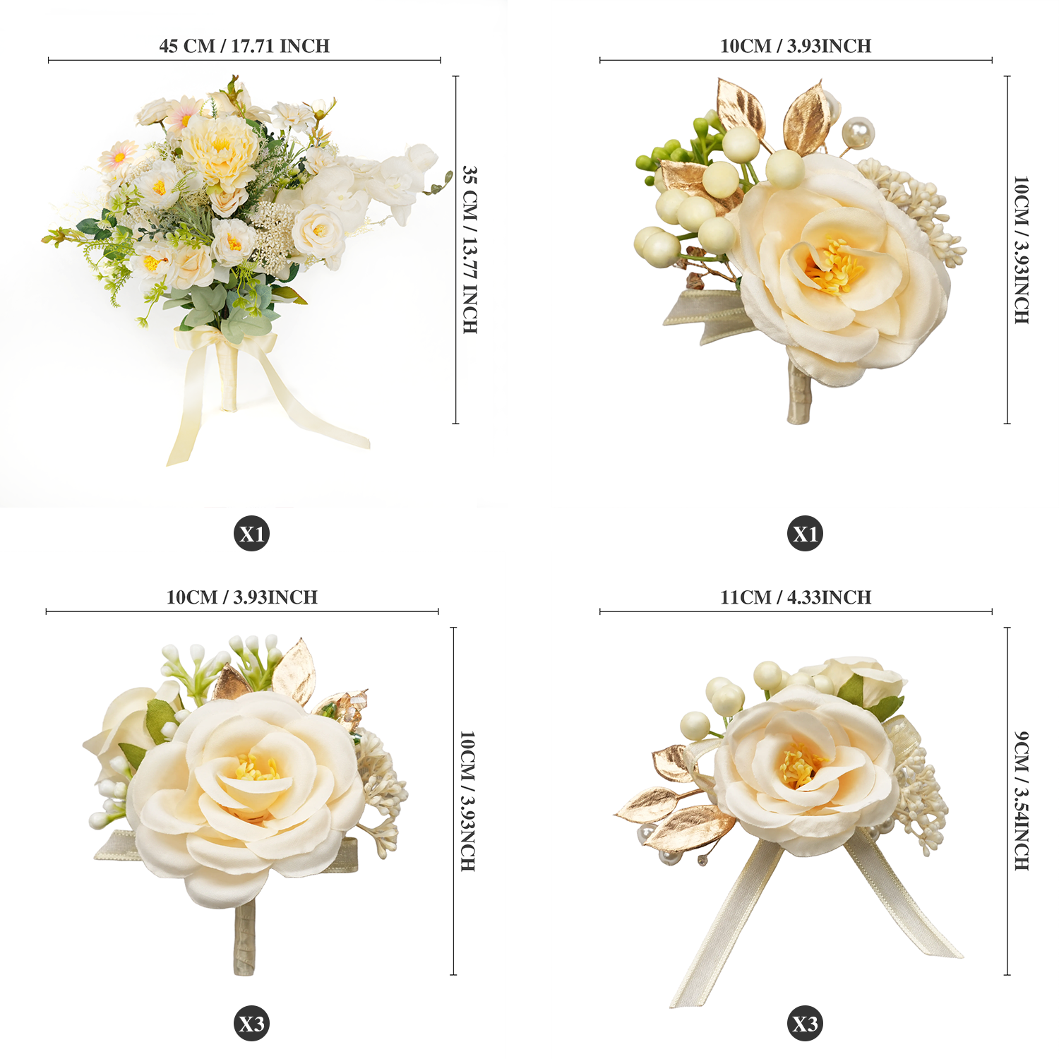 Uflower Champagne Series Bride Bouquet Wrist Corsage Groom Boutonniere Wedding Event Supplies